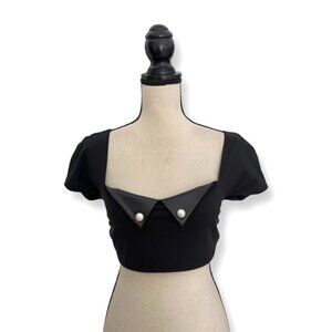 Chanel black pearl CC button details swimsuit top size 42
